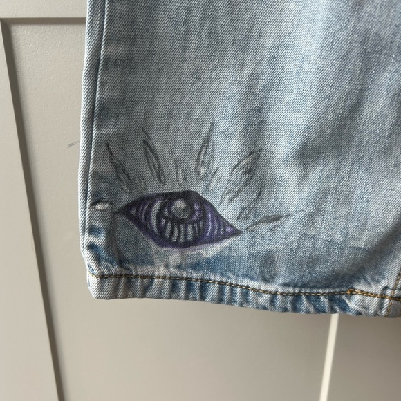 Unif Custon Hand Painted Reworked Straight Leg Acid Washed Jeans 27 Small Doodle - Picture 4 of 13